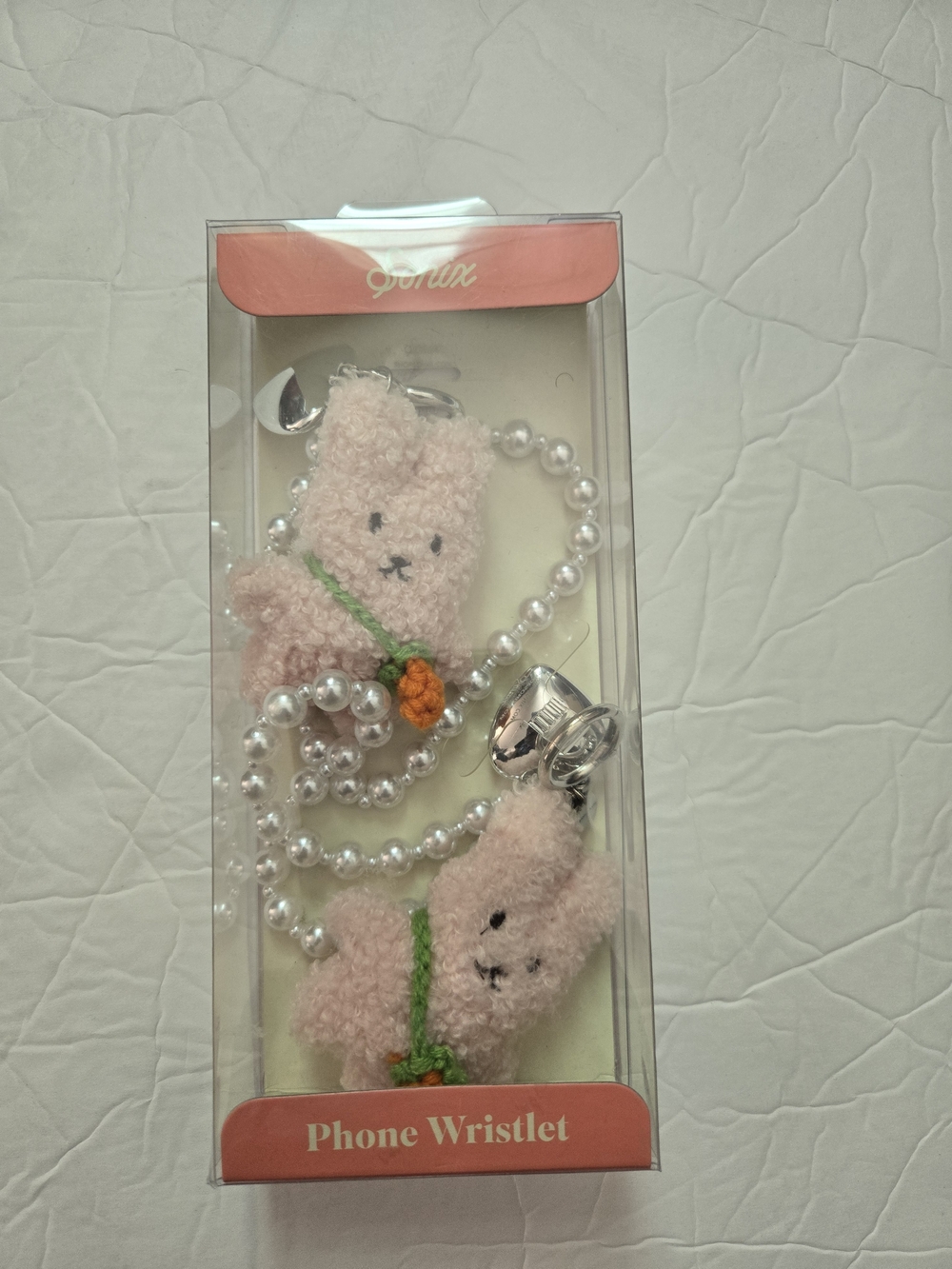 Sonix Pink Plush Bunny Phone Wristlet with Pearls